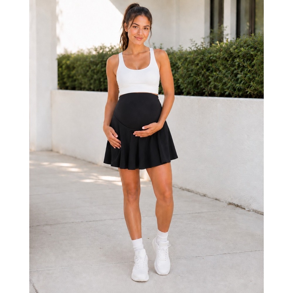 CRZ YOGA Butterluxe High Rise Maternity Tennis Skort Black M US 8/10 Athleisure